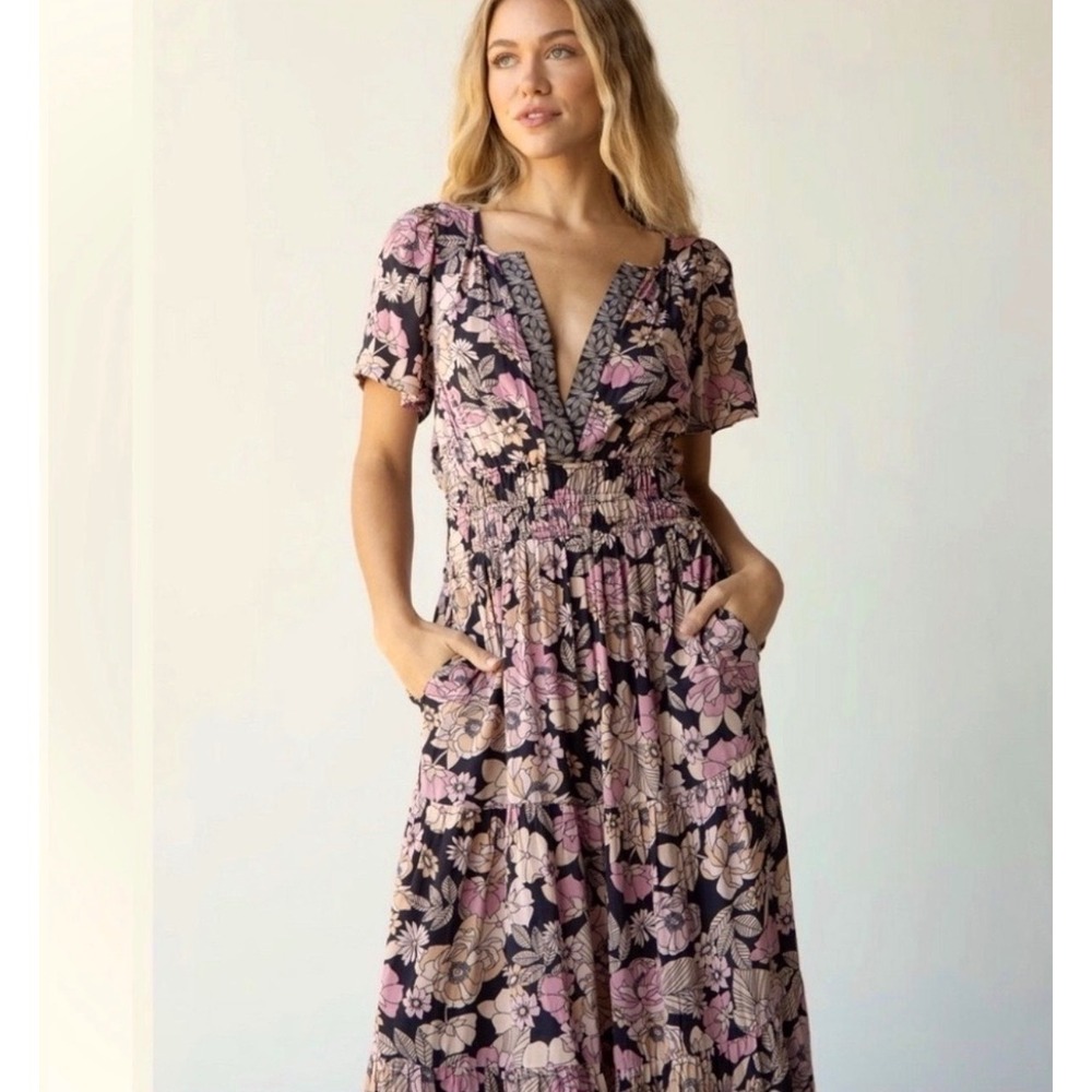Natural Life Floral Maxi Dress XS Pink Boho Garden Floral